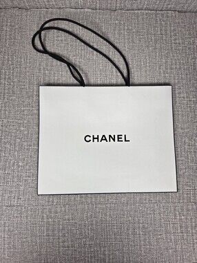 CHANEL White & Black Paper Shopping Gift Bag Tote  10” x 7.75”x 2.75”